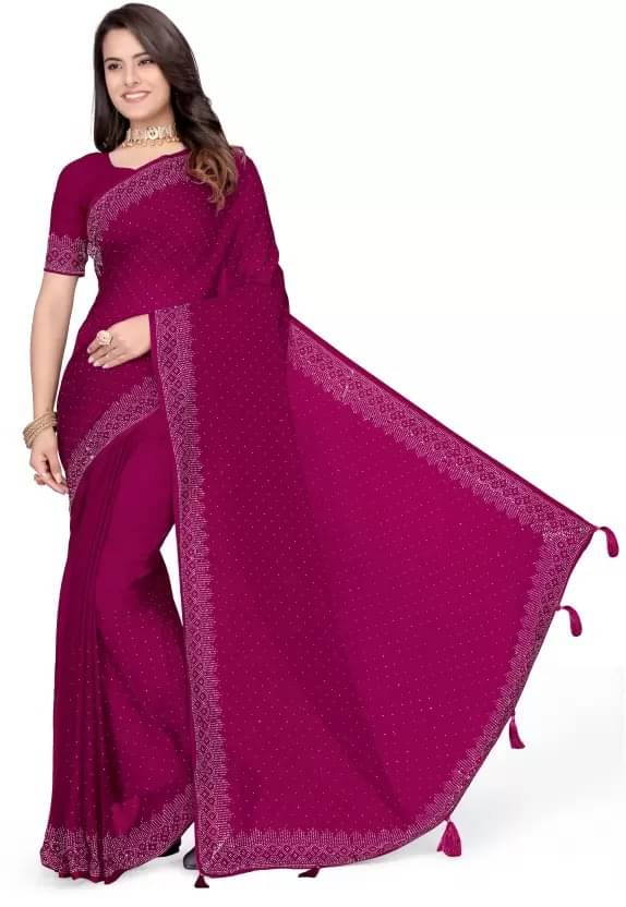 Suali Georgette Self Design Chanderi saree With Unstitched Blouse Piece ( Wine ) Suali Georgette Self Design Chanderi saree With Unstitched Blouse Piece ( Wine )