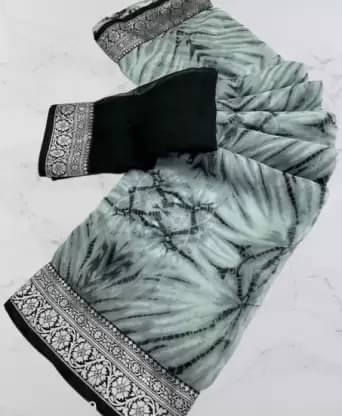     			Suali Georgette Self Design Leheriya Saree With Unstitched Blouse Piece ( Grey )