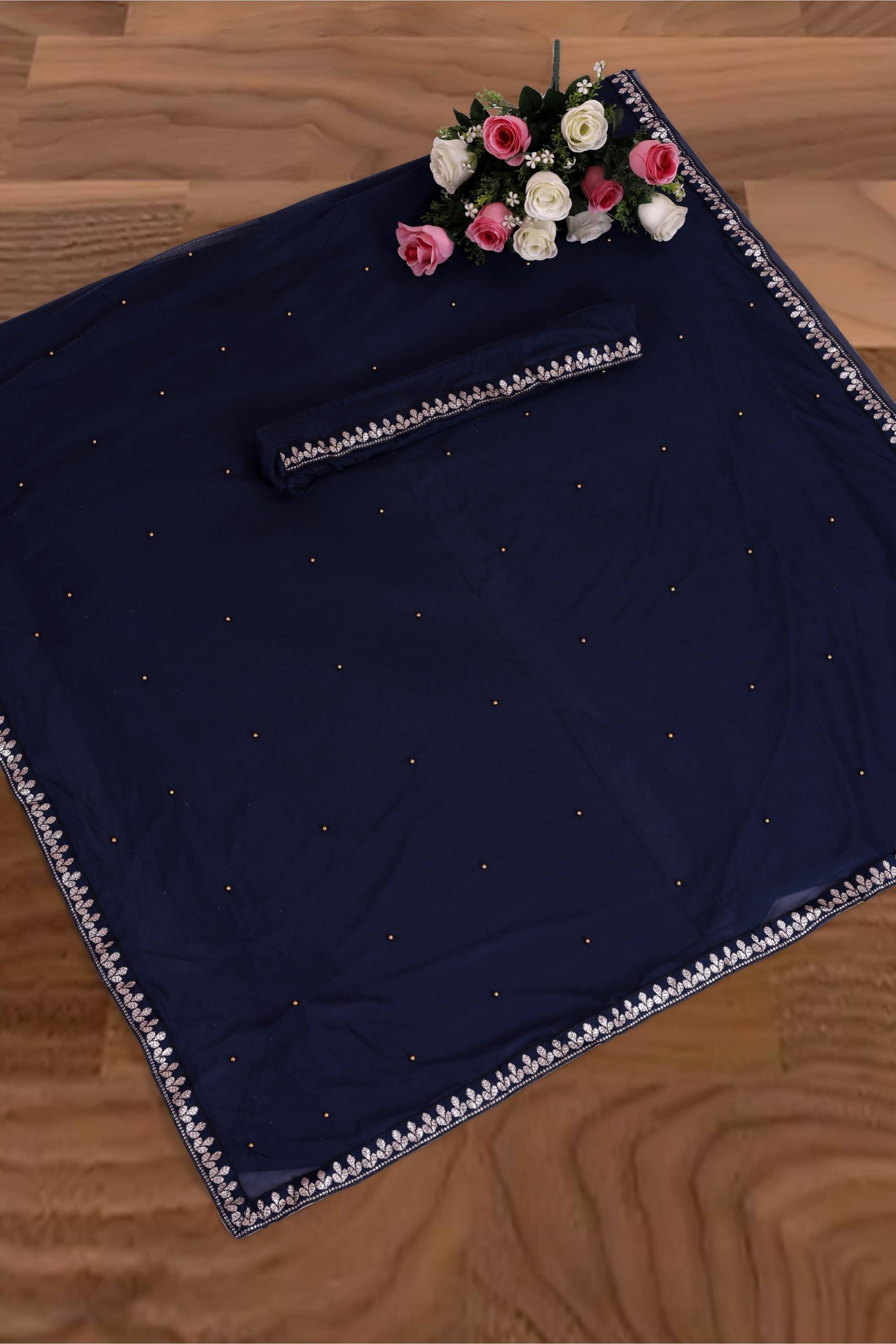 Suali Lycra Printed Goan Kunbi Saree With Unstitched Blouse Piece ( Blue ) Suali Lycra Printed Goan Kunbi Saree With Unstitched Blouse Piece ( Blue )