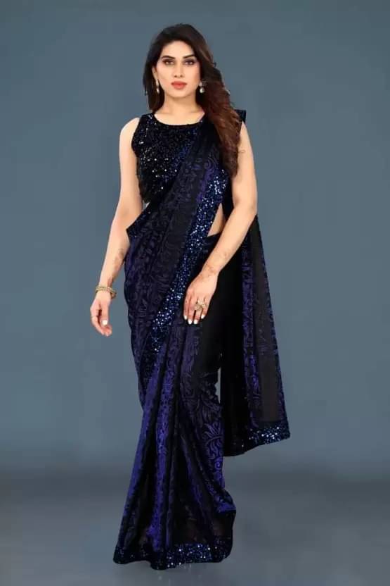 Suali Lycra Self Design Goan Kunbi Saree With Unstitched Blouse Piece ( Navy Blue ) Suali Lycra Self Design Goan Kunbi Saree With Unstitched Blouse Piece ( Navy Blue )