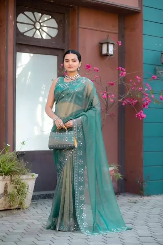 Suali Organza Self Design Mysore Silk Sarees With Unstitched Blouse Piece ( Rama ) Suali Organza Self Design Mysore Silk Sarees With Unstitched Blouse Piece ( Rama )