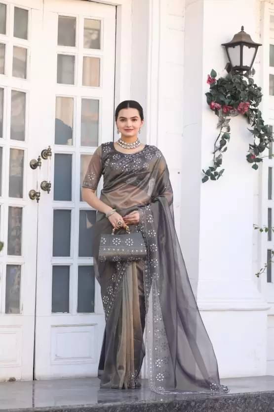 Suali Organza Self Design Mysore Silk Sarees With Unstitched Blouse Piece ( Grey ) Suali Organza Self Design Mysore Silk Sarees With Unstitched Blouse Piece ( Grey )