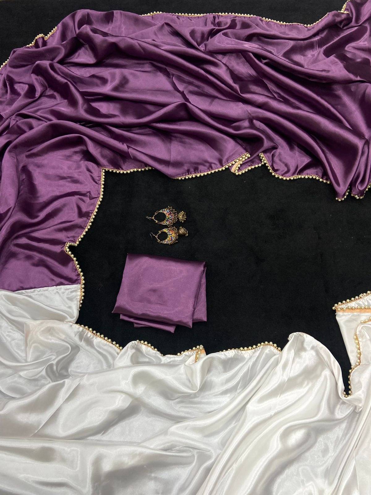     			Suali Satin Solid Chanderi saree With Unstitched Blouse Piece ( Purple )