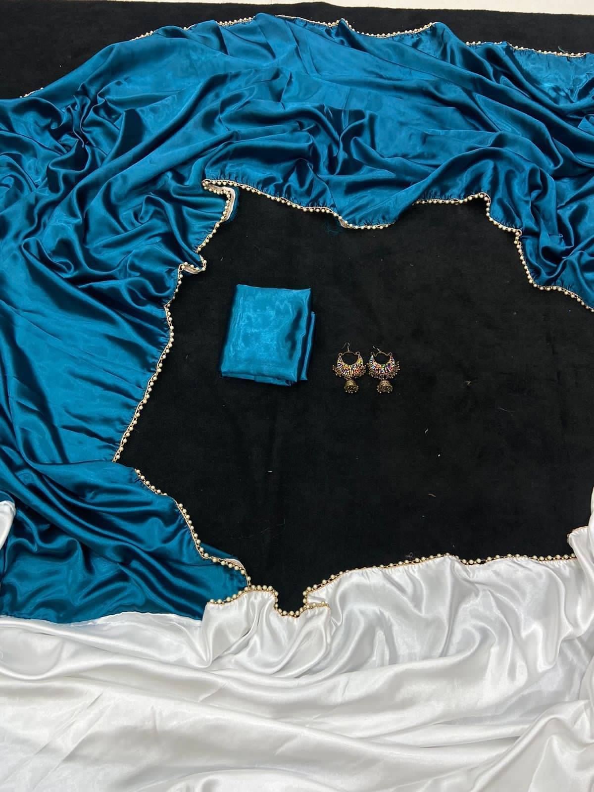 Suali Satin Solid Chanderi saree With Unstitched Blouse Piece ( Turquoise ) Suali Satin Solid Chanderi saree With Unstitched Blouse Piece ( Turquoise )