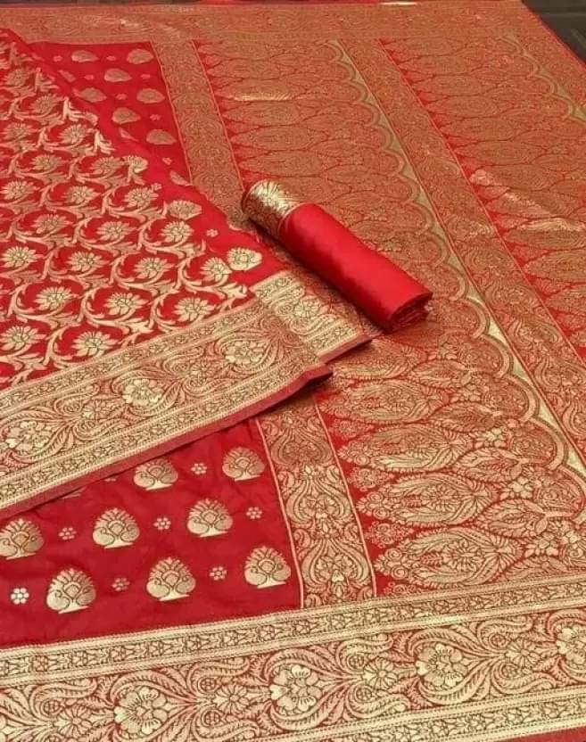     			Suali Silk Woven Banarasi saree With Unstitched Blouse Piece ( Red )