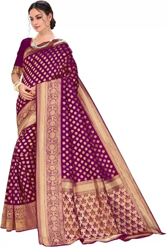     			Suali Silk Woven Banarasi saree With Unstitched Blouse Piece ( Wine )