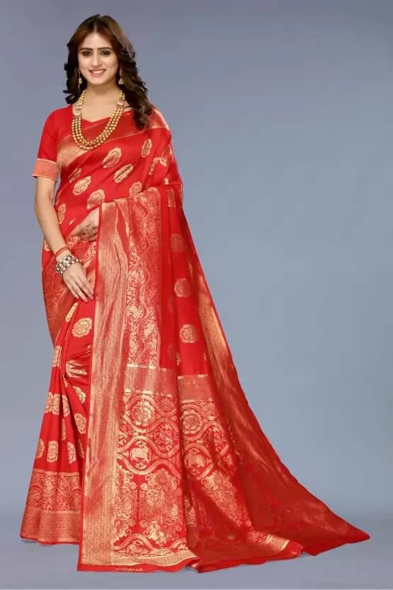 Suali Silk Woven Banarasi saree With Unstitched Blouse Piece ( Red ) Suali Silk Woven Banarasi saree With Unstitched Blouse Piece ( Red )