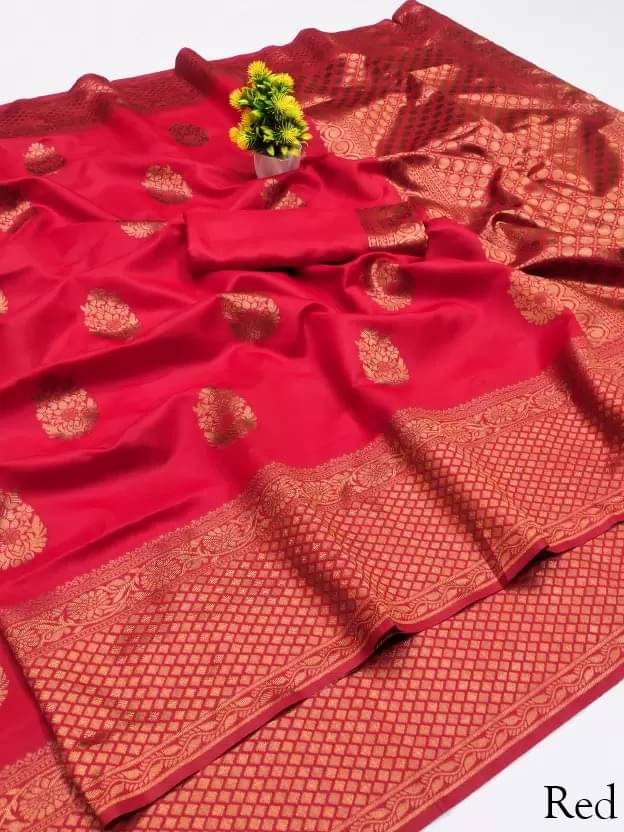 Suali Silk Woven Banarasi saree With Unstitched Blouse Piece ( Red ) Suali Silk Woven Banarasi saree With Unstitched Blouse Piece ( Red )