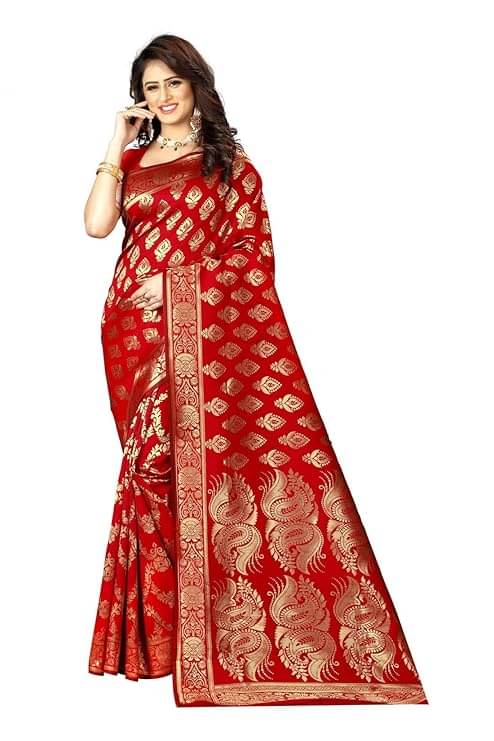     			Suali Silk Woven Banarasi saree With Unstitched Blouse Piece ( Red )