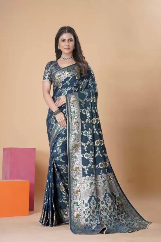     			Suali Silk Woven Banarasi saree With Unstitched Blouse Piece ( Turquoise )