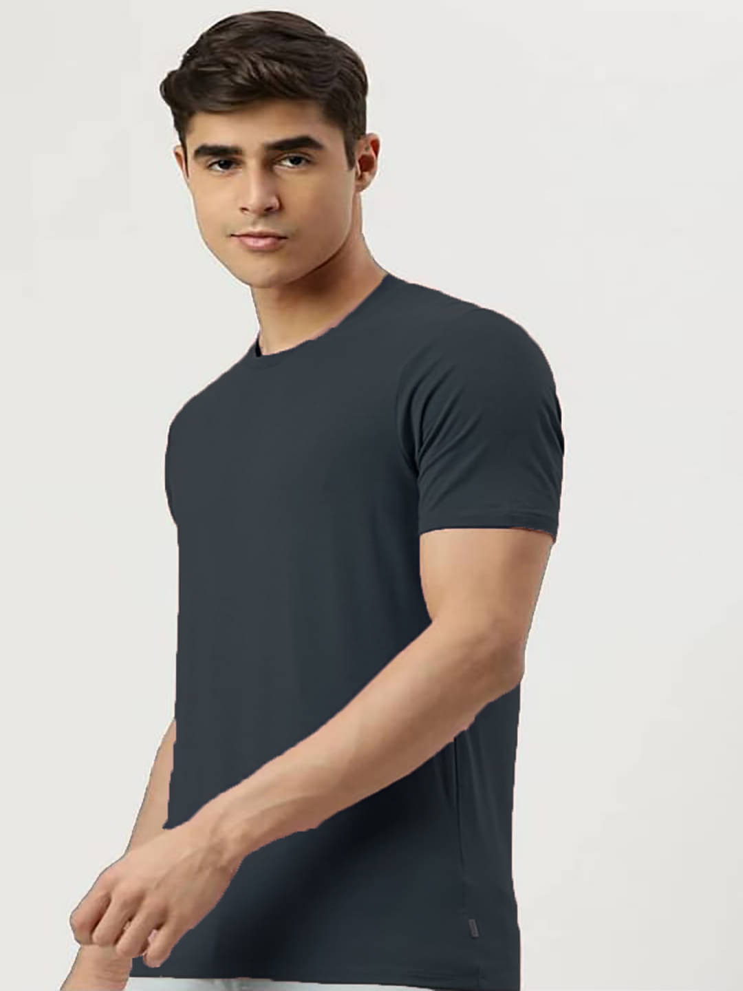     			TISSORA Men Cotton Blend Regular Fit Solid T-Shirt ( Navy Blue )
