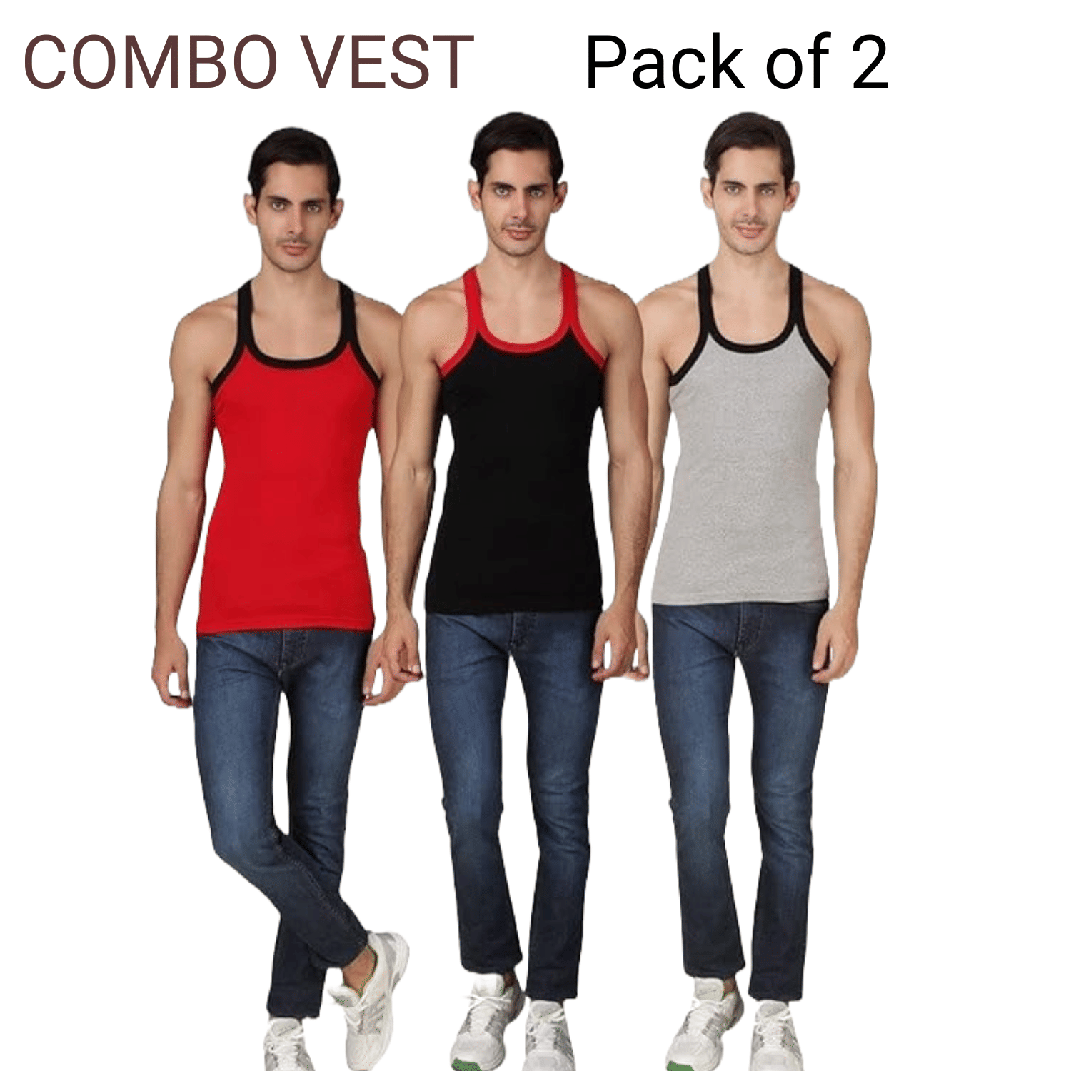     			Trust Jone Shop Pack of 2 Cotton Blend Gym Vest For Men ( Multicolor )