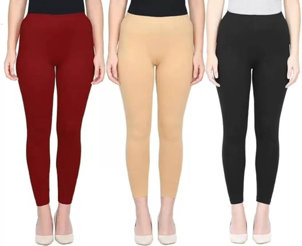     			ULTIMATE SHOPPING NETWORK Pack of 3 Lycra Women's Leggings ( Beige,Red,Black )