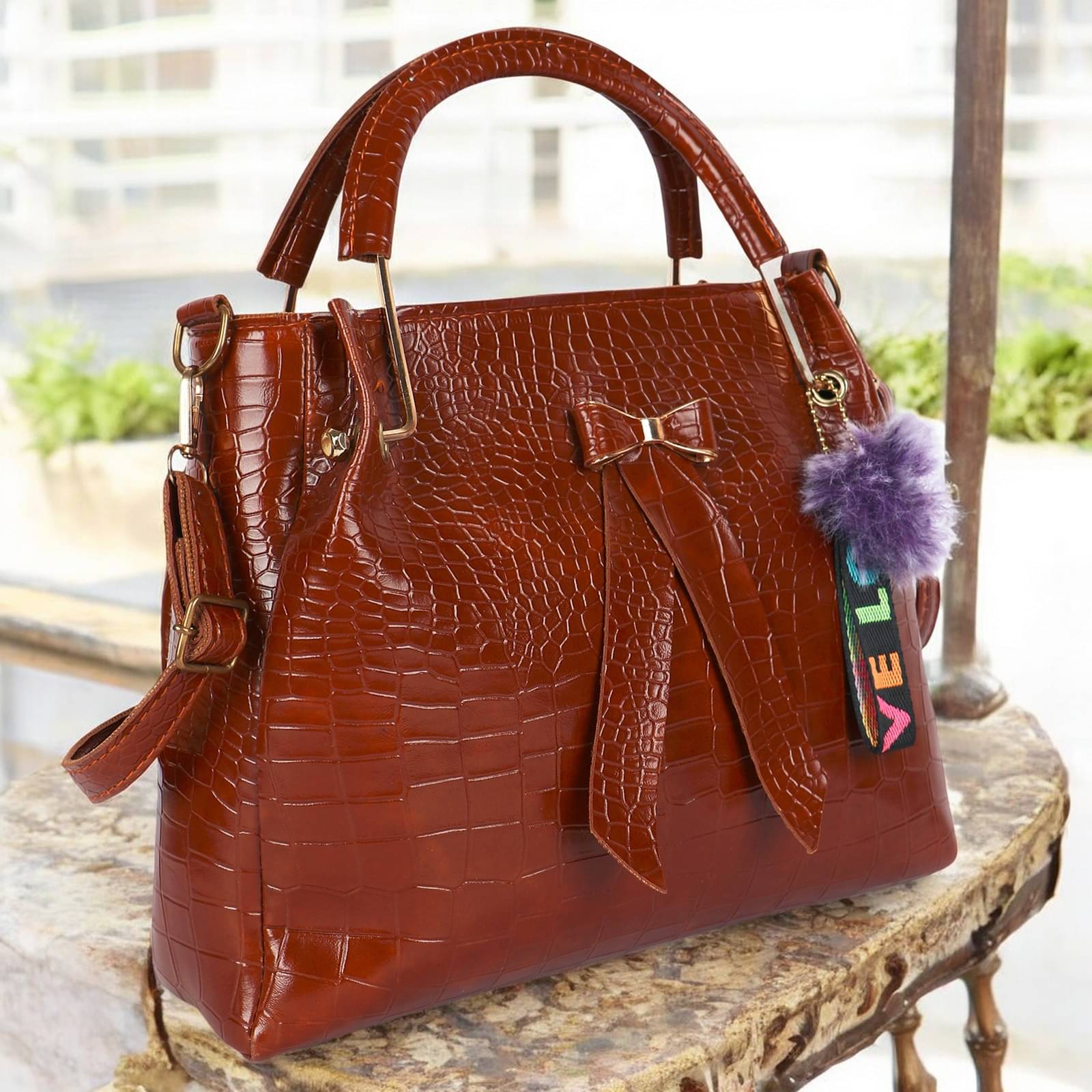     			UOB Handheld Bag Faux Leather Set of 1 ( Tan )