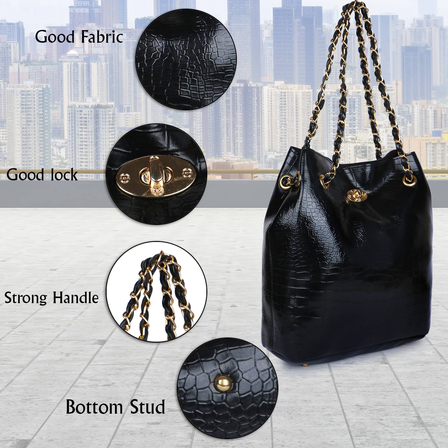     			UOB Shoulder Bag Faux Leather Set of 1 ( Black )