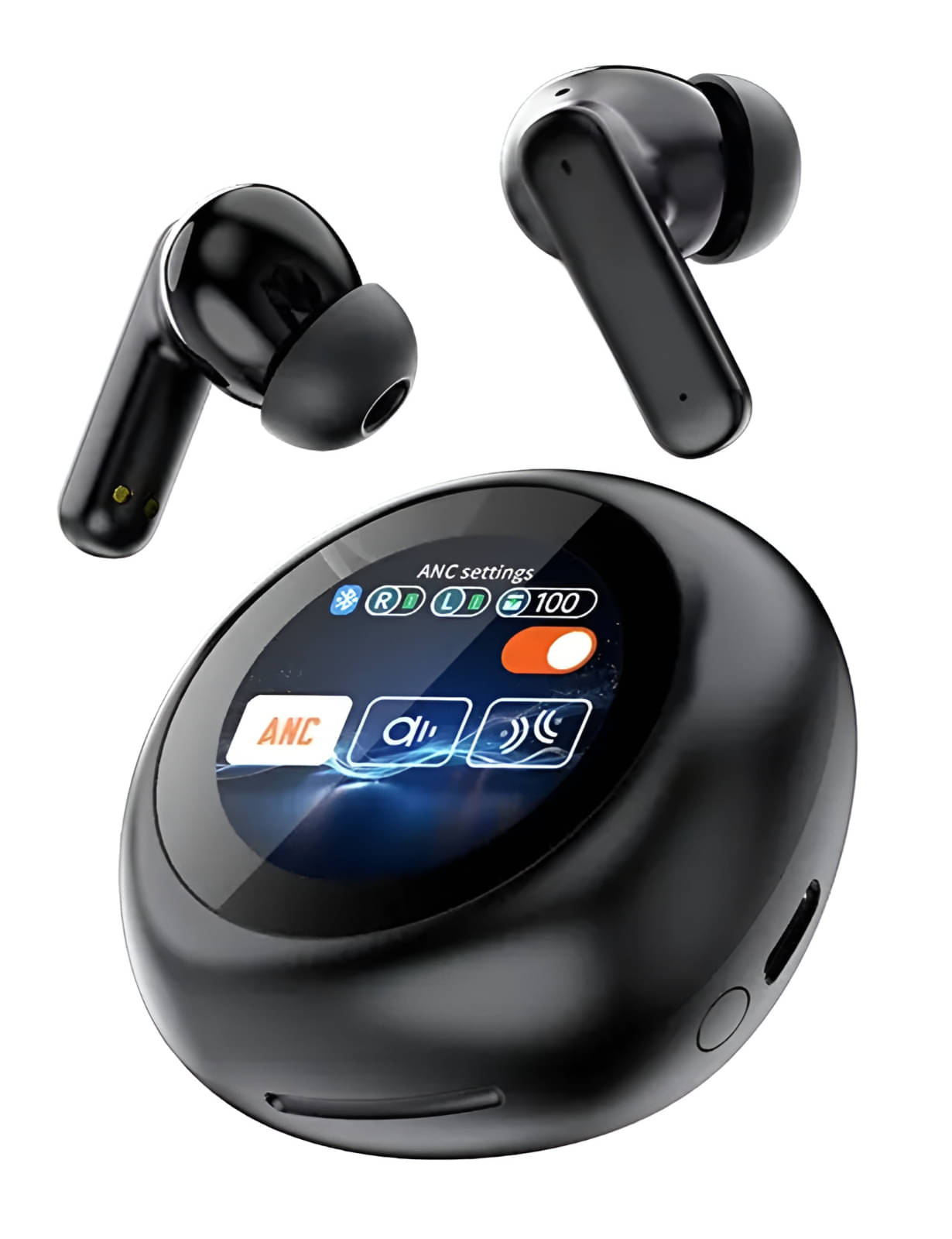     			VEHOP YW13 Smart Touch Screen Display Active Noise Cancellation Earbuds TWS | 32Db ANC | Transparency Mode | 45 Hrs Playtime | Ai-Enc Quad Mics | Find My Earphones | Bluetooth 5.4 | 4 Eq Modes | Black