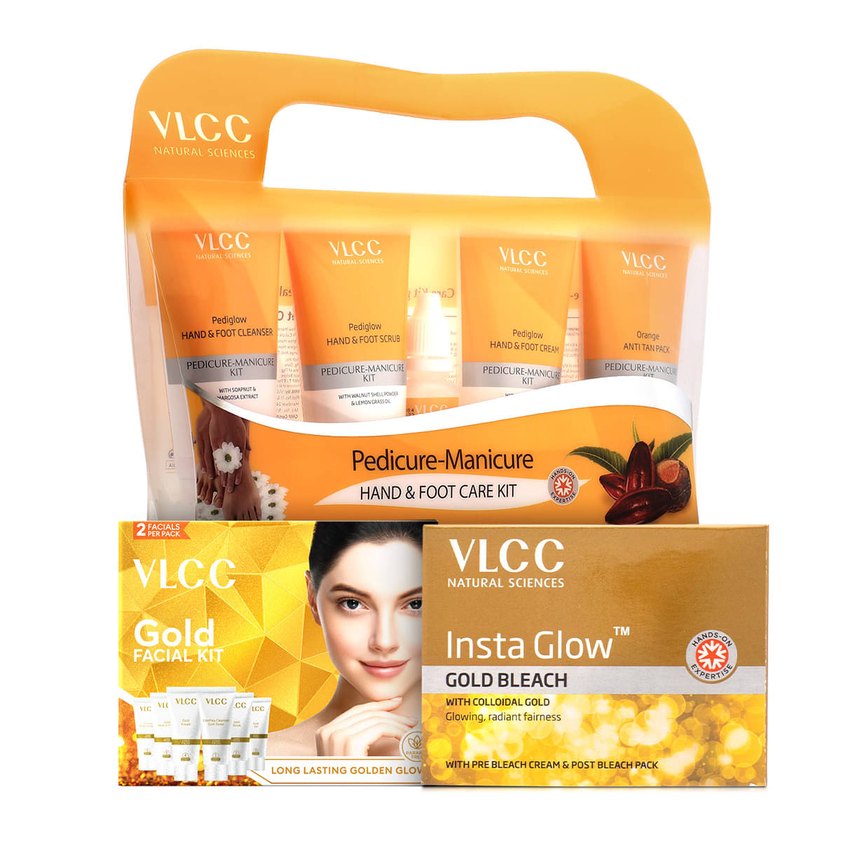     			VLCC Salon At Home Combo - Gold Facial Kit - 60 g, Gold Bleach - 60 g, Manicure & Pedicure Kit - 210 g