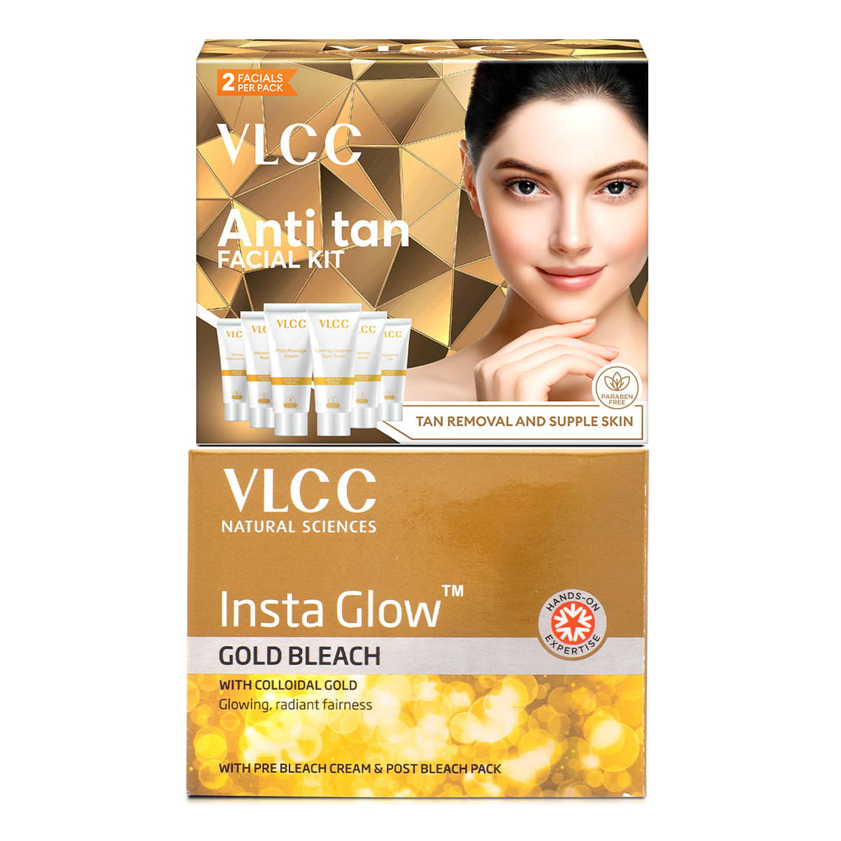 VLCC Salon At Home Combo - Anti Tan Facial Kit -60 g & Gold Bleach - 60 g VLCC Salon At Home Combo - Anti Tan Facial Kit -60 g & Gold Bleach - 60 g