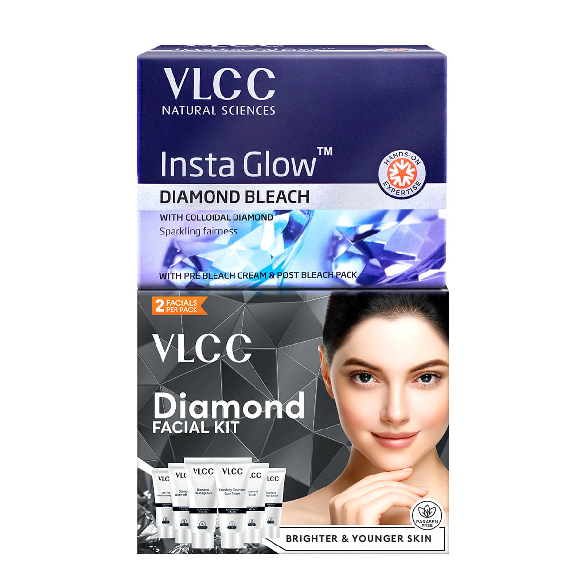 VLCC Salon At Home Combo - Diamond Facial Kit - 60 g, Diamond Bleach - 60 g VLCC Salon At Home Combo - Diamond Facial Kit - 60 g, Diamond Bleach - 60 g