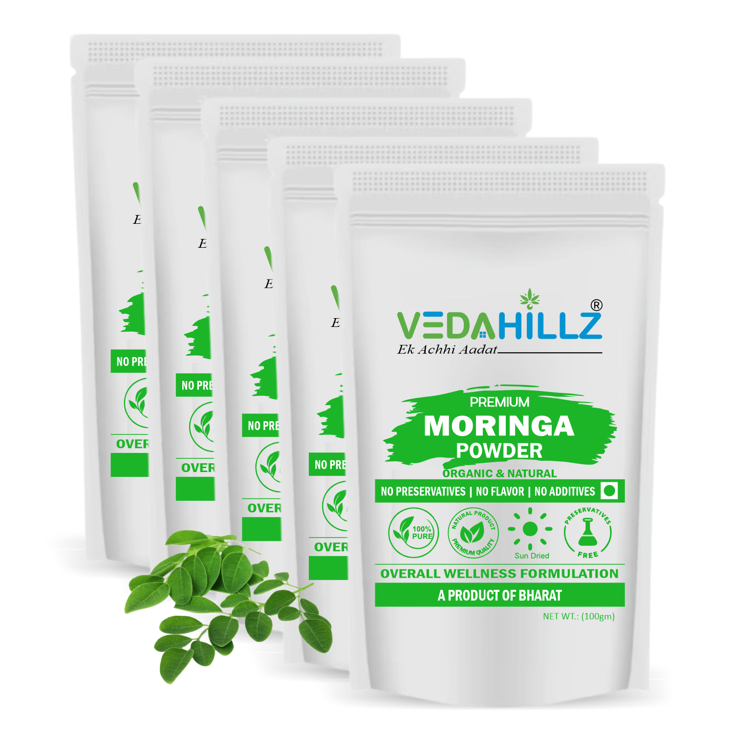     			Vedahillz Moringa Powder Herbal Tonic for Energy, Immunity & Metabolic Support 100gm (Pack of 5)