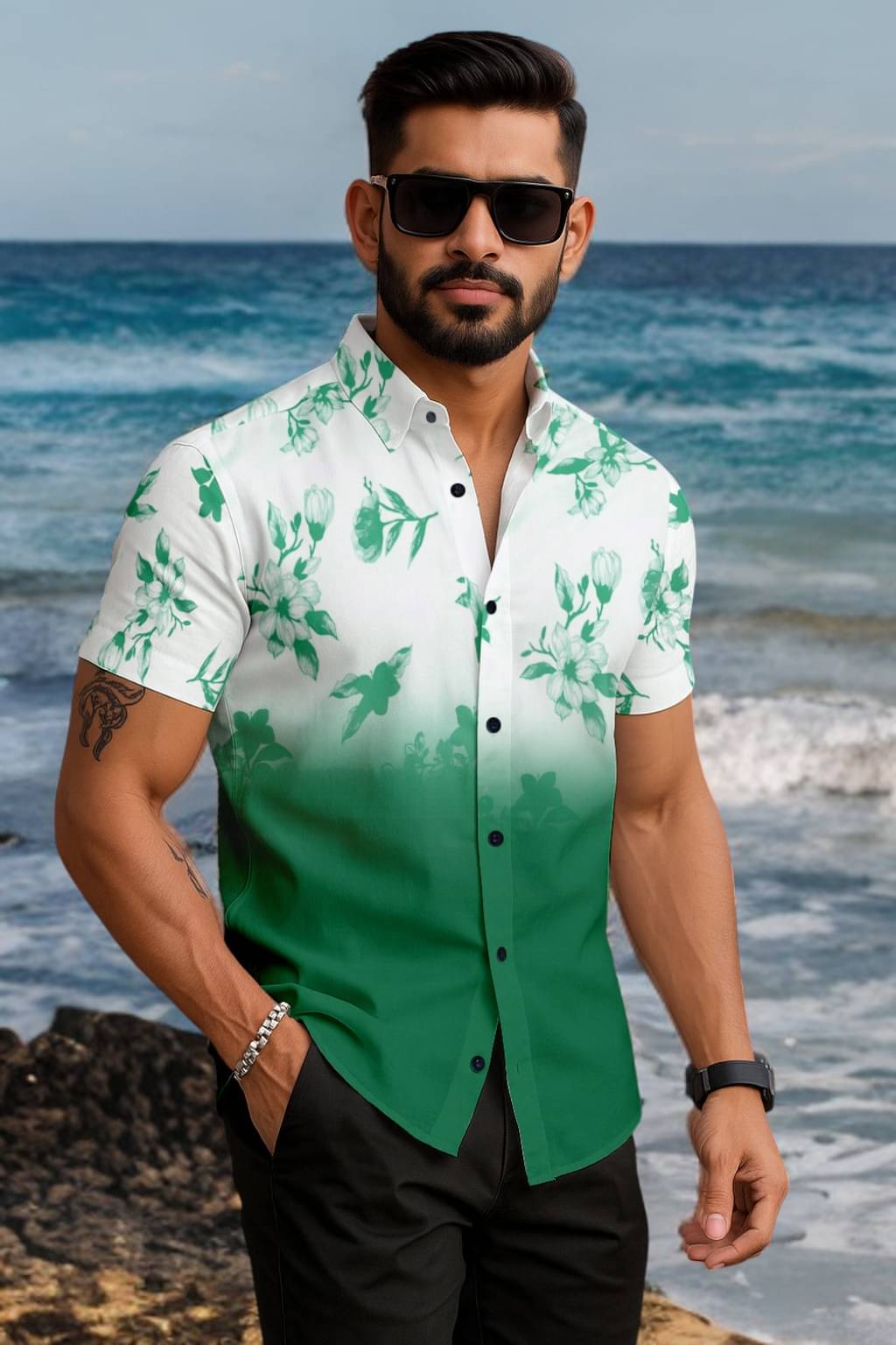     			Zonanza Polyester Regular Fit Printed Half Sleeves Men's Casual Shirt - Green ( Pack of 1 )