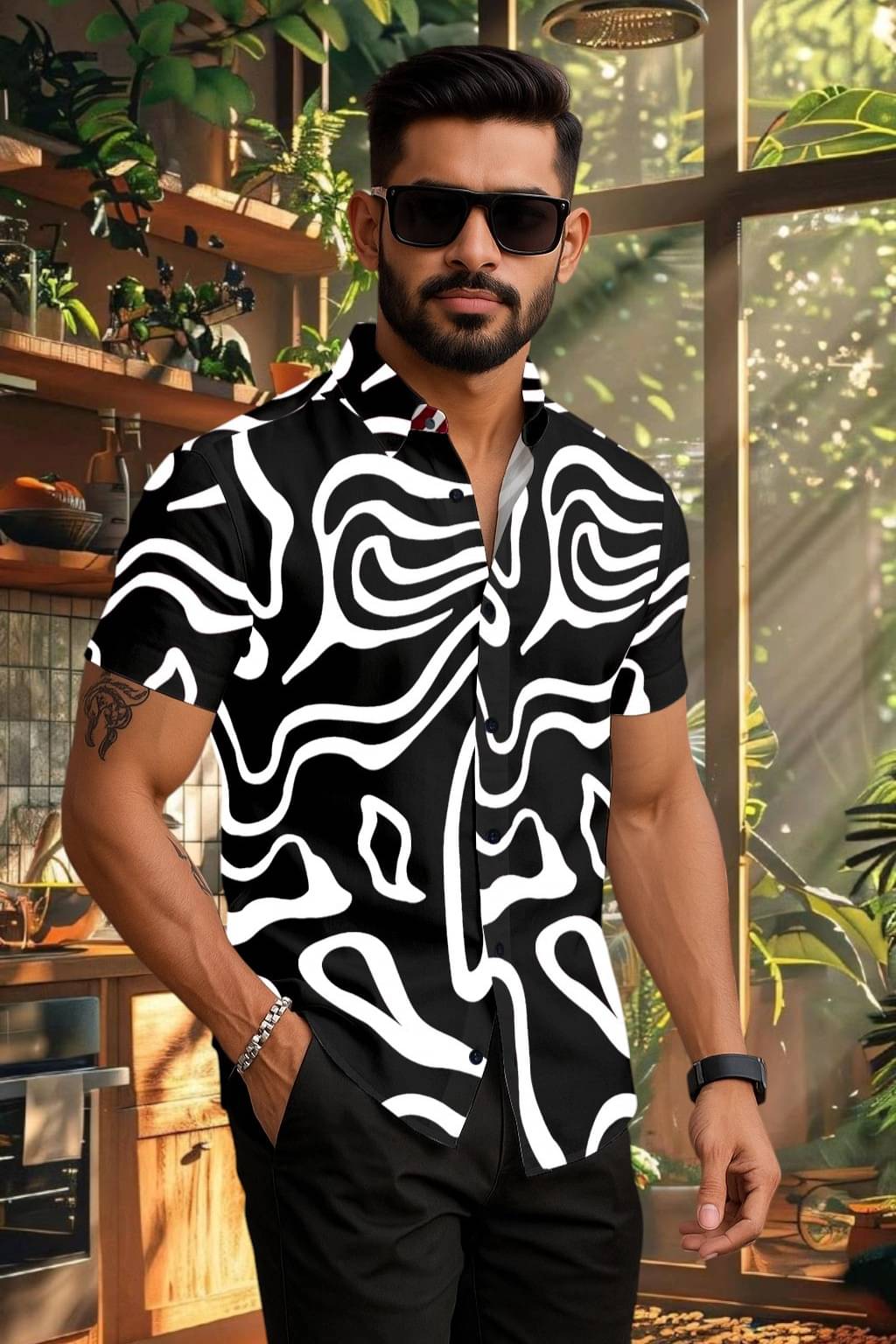     			Zonanza Polyester Regular Fit Printed Half Sleeves Men's Casual Shirt - Black ( Pack of 1 )