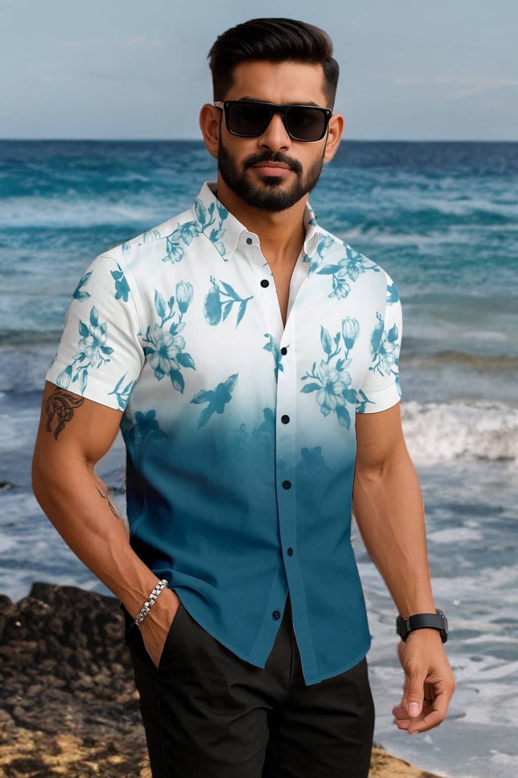     			Zonanza Polyester Regular Fit Printed Half Sleeves Men's Casual Shirt - Navy Blue ( Pack of 1 )