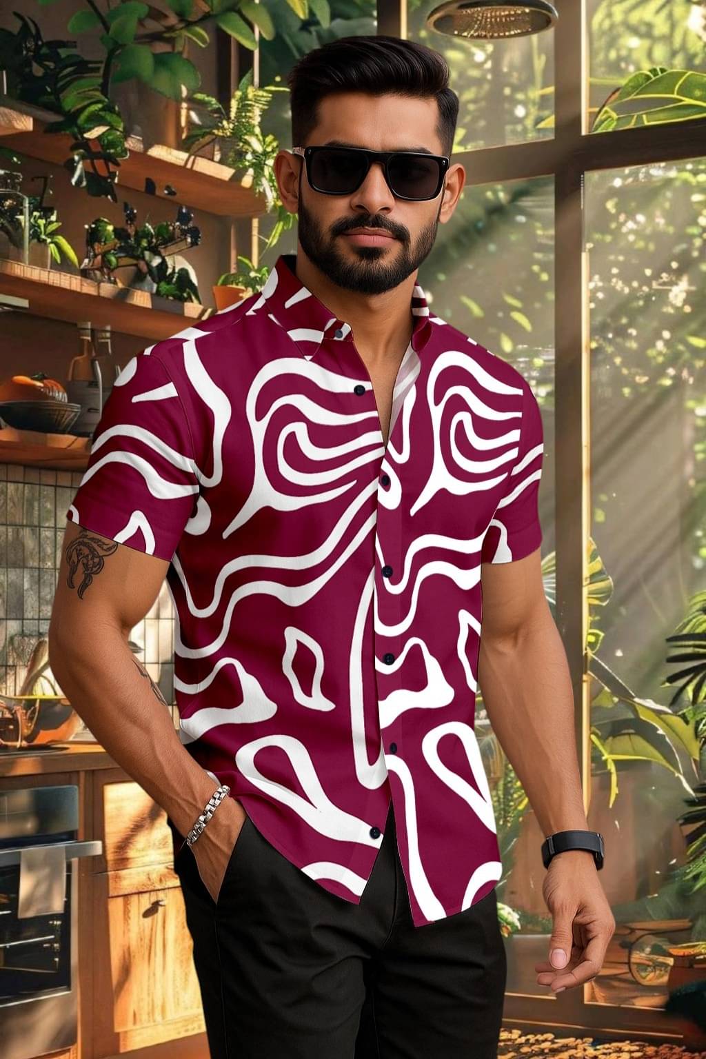     			Zonanza Polyester Regular Fit Printed Half Sleeves Men's Casual Shirt - Maroon ( Pack of 1 )