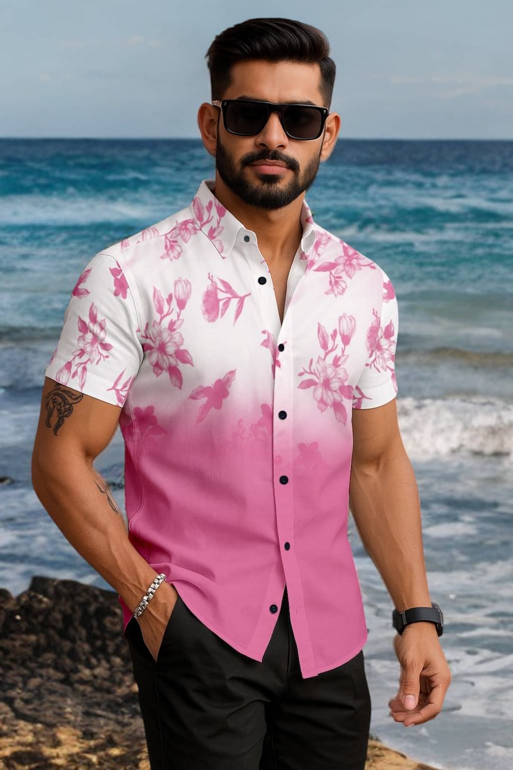     			Zonanza Polyester Regular Fit Printed Half Sleeves Men's Casual Shirt - Pink ( Pack of 1 )
