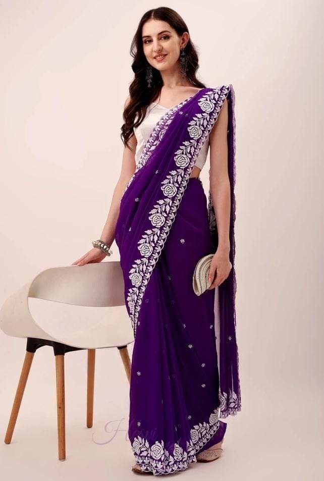 krishna trends Georgette Embroidered Chikankari Saree With Unstitched Blouse Piece ( Wine ) krishna trends Georgette Embroidered Chikankari Saree With Unstitched Blouse Piece ( Wine )