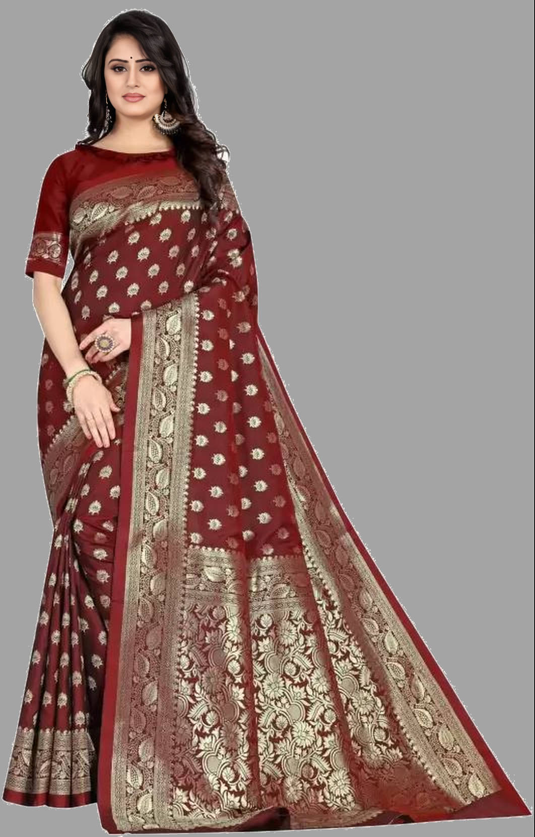 A TO Z CART Jacquard Embellished Banarasi saree With Unstitched Blouse Piece ( Maroon ) A TO Z CART Jacquard Embellished Banarasi saree With Unstitched Blouse Piece ( Maroon )