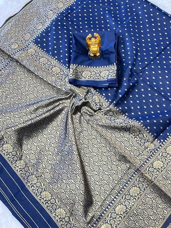A TO Z CART Jacquard Embellished Banarasi saree With Unstitched Blouse Piece ( Navy Blue ) A TO Z CART Jacquard Embellished Banarasi saree With Unstitched Blouse Piece ( Navy Blue )