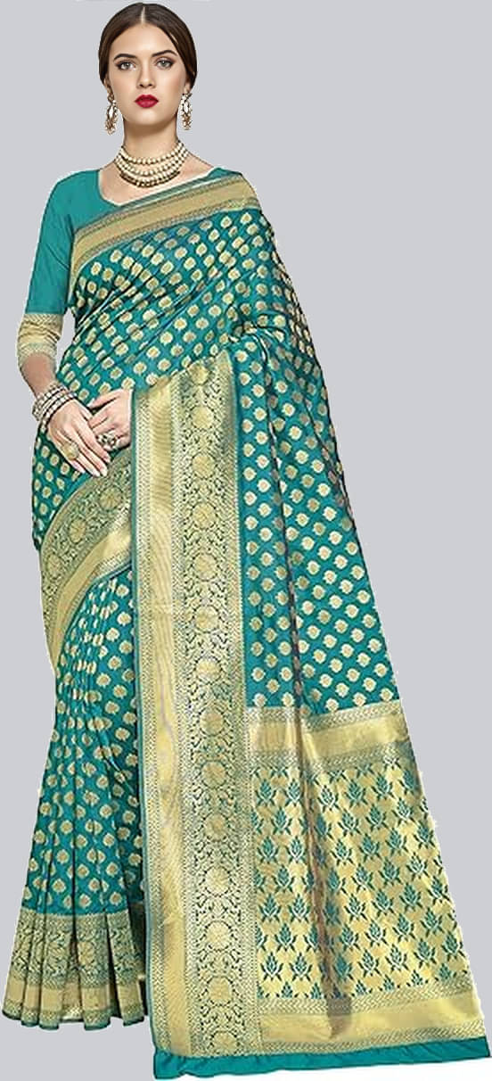 A TO Z CART Jacquard Embellished Banarasi saree With Unstitched Blouse Piece ( Rama ) A TO Z CART Jacquard Embellished Banarasi saree With Unstitched Blouse Piece ( Rama )
