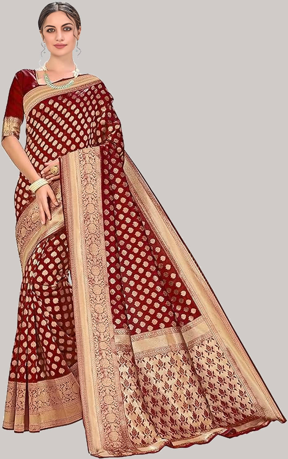 A TO Z CART Jacquard Embellished Banarasi saree With Unstitched Blouse Piece ( Maroon ) A TO Z CART Jacquard Embellished Banarasi saree With Unstitched Blouse Piece ( Maroon )
