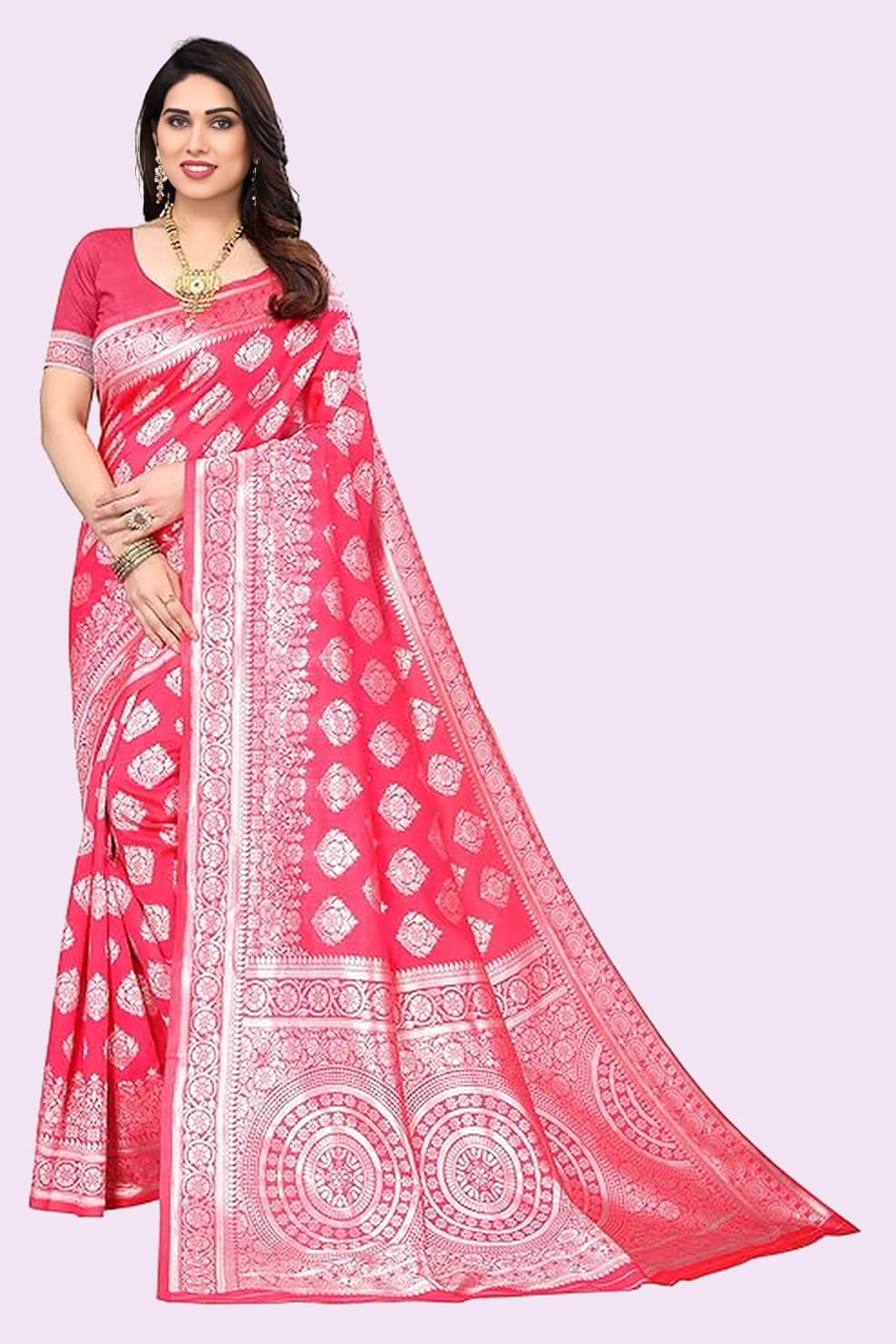 A TO Z CART Jacquard Embellished Banarasi saree With Unstitched Blouse Piece ( Rose Gold ) A TO Z CART Jacquard Embellished Banarasi saree With Unstitched Blouse Piece ( Rose Gold )