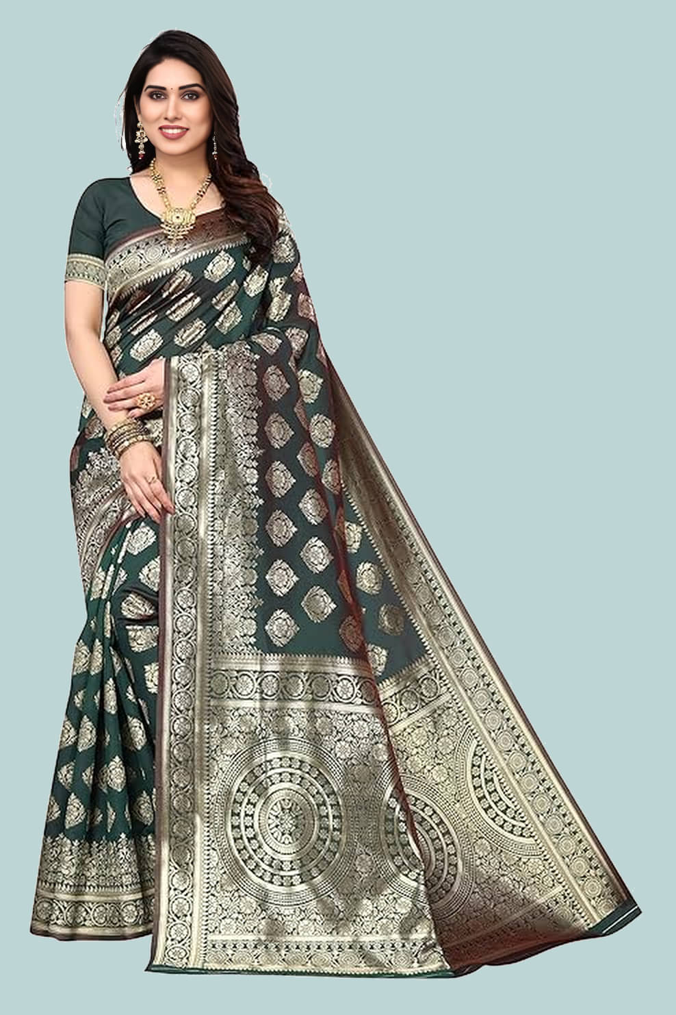 A TO Z CART Jacquard Embellished Banarasi saree With Unstitched Blouse Piece ( Green ) A TO Z CART Jacquard Embellished Banarasi saree With Unstitched Blouse Piece ( Green )