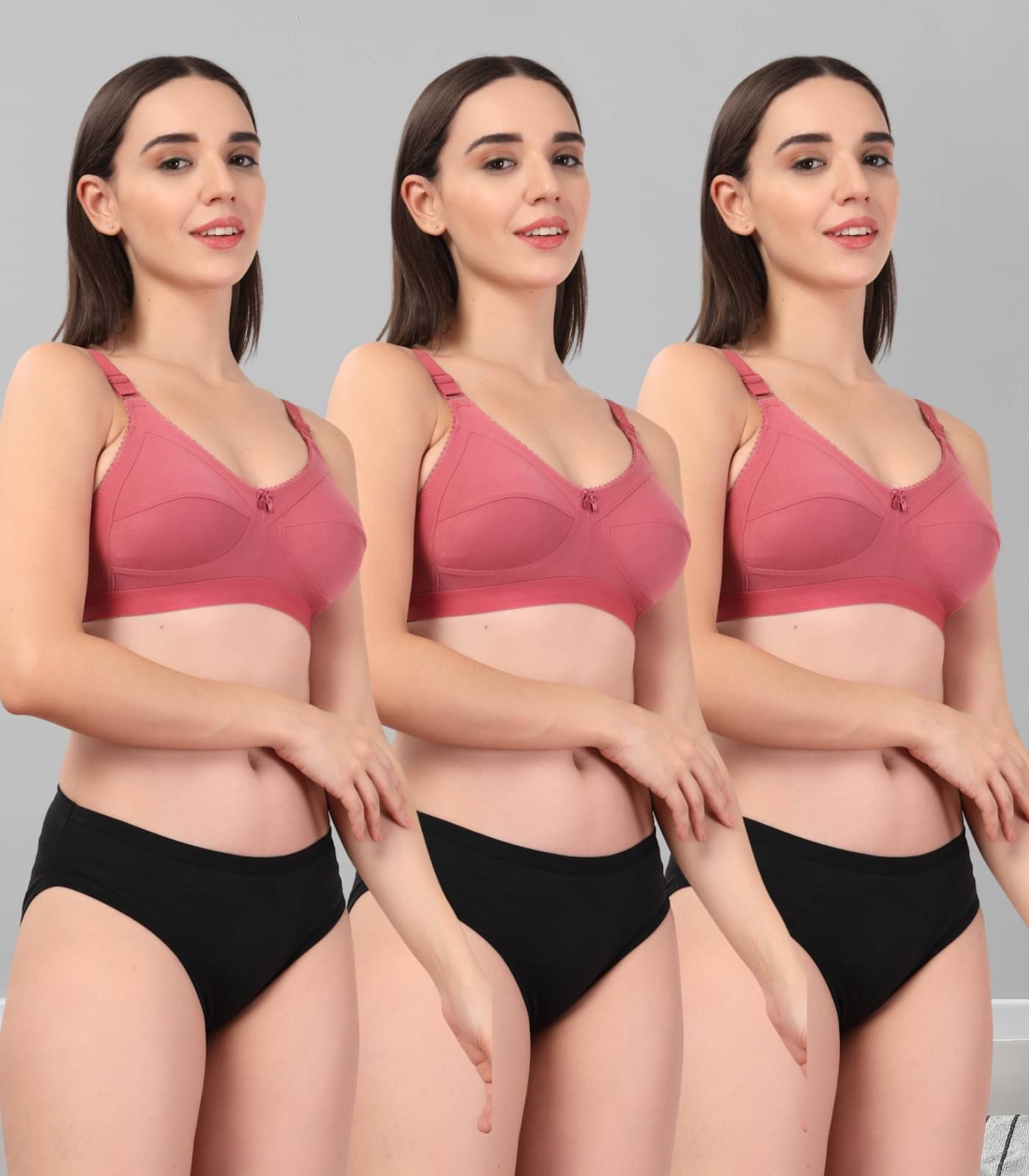 ADORNSTAR Pack of 3 Cotton Bra & Panty Set For Women ( Pink )     			ADORNSTAR Pack of 3 Cotton Bra & Panty Set For Women ( Pink )