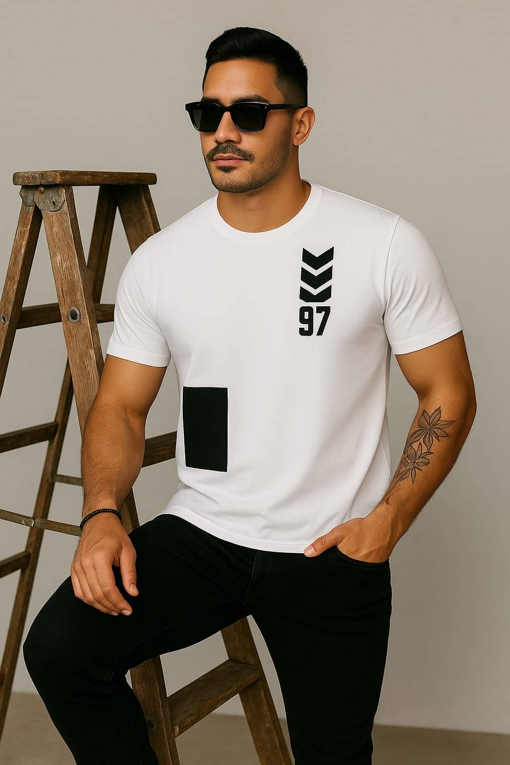 AUSTIZ Men Cotton Blend Regular Fit Printed T-Shirt ( White )     			AUSTIZ Men Cotton Blend Regular Fit Printed T-Shirt ( White )