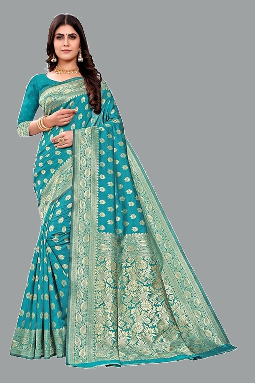 Aika Jacquard Embellished Banarasi saree With Unstitched Blouse Piece ( Turquoise ) Aika Jacquard Embellished Banarasi saree With Unstitched Blouse Piece ( Turquoise )