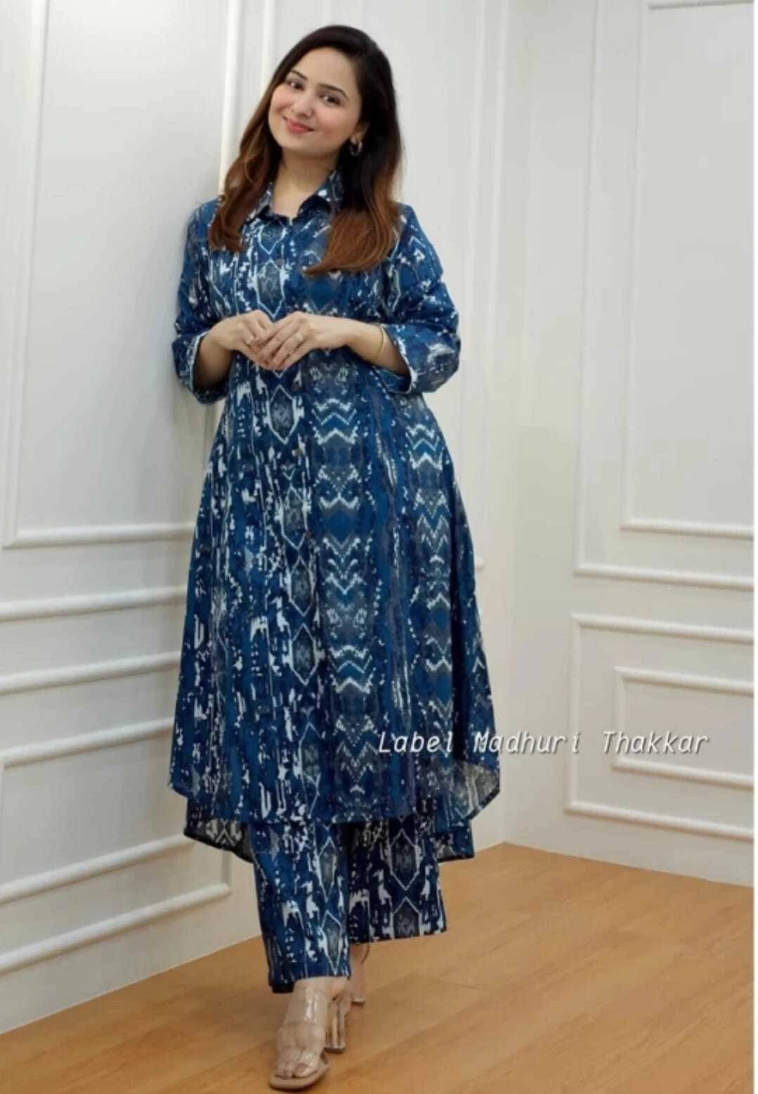 Anjali Women Viscose Printed Anarkali Kurti With Palazzo ( Blue )     			Anjali Women Viscose Printed Anarkali Kurti With Palazzo ( Blue )