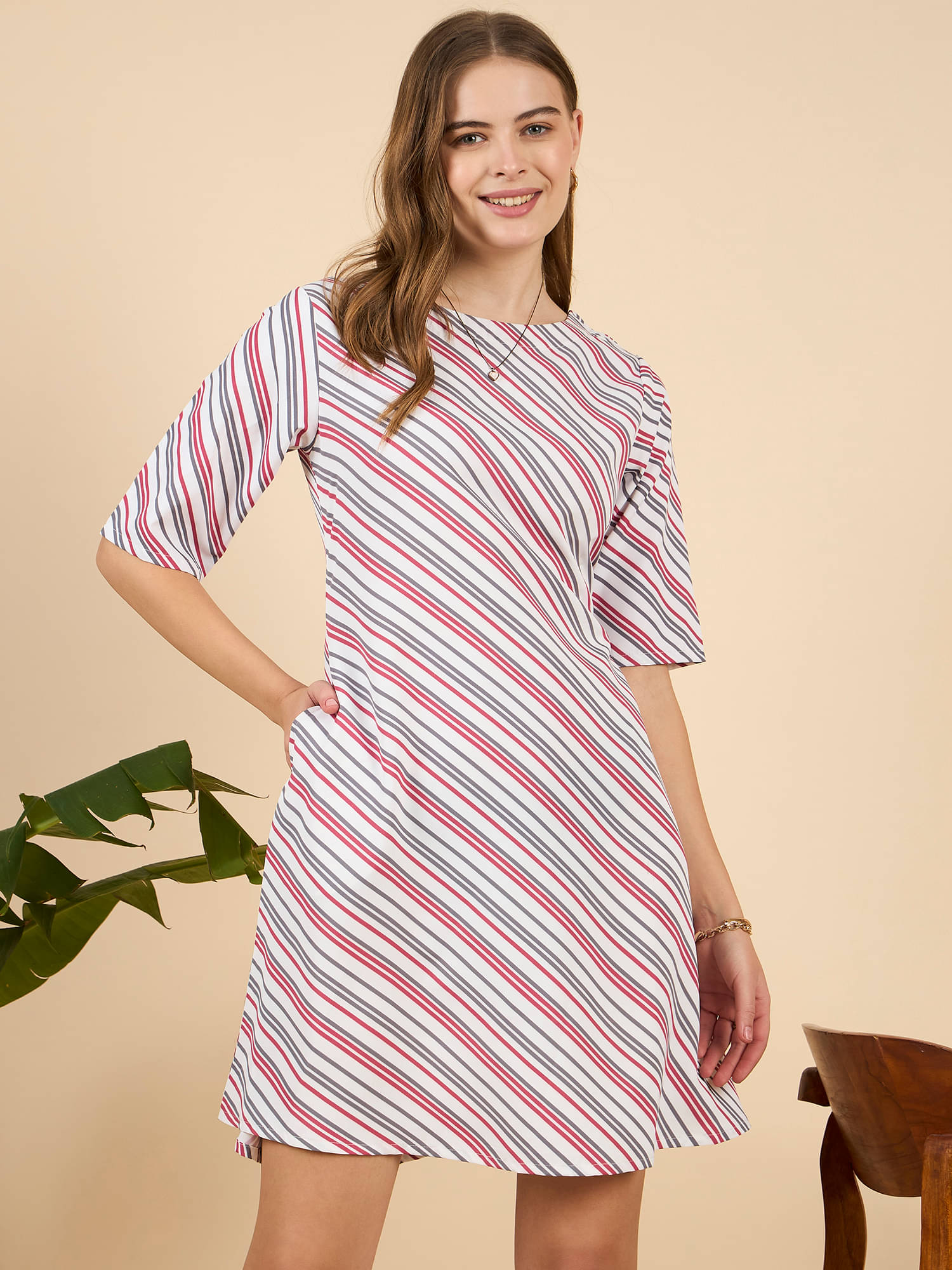     			Anjir Women Polyester Printed A-line Dress ( White )