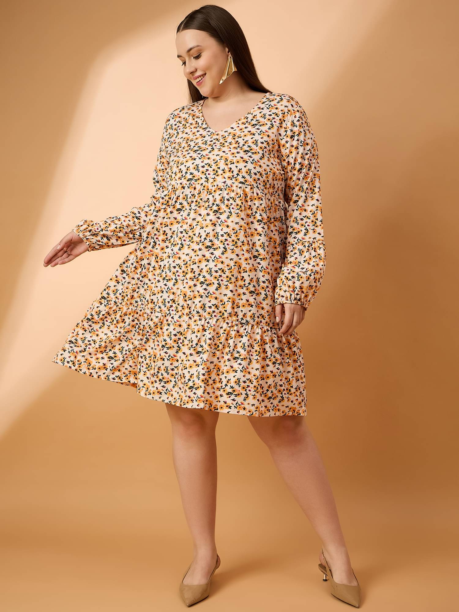     			Anjir Women Polyester Printed A-line Dress ( Yellow )