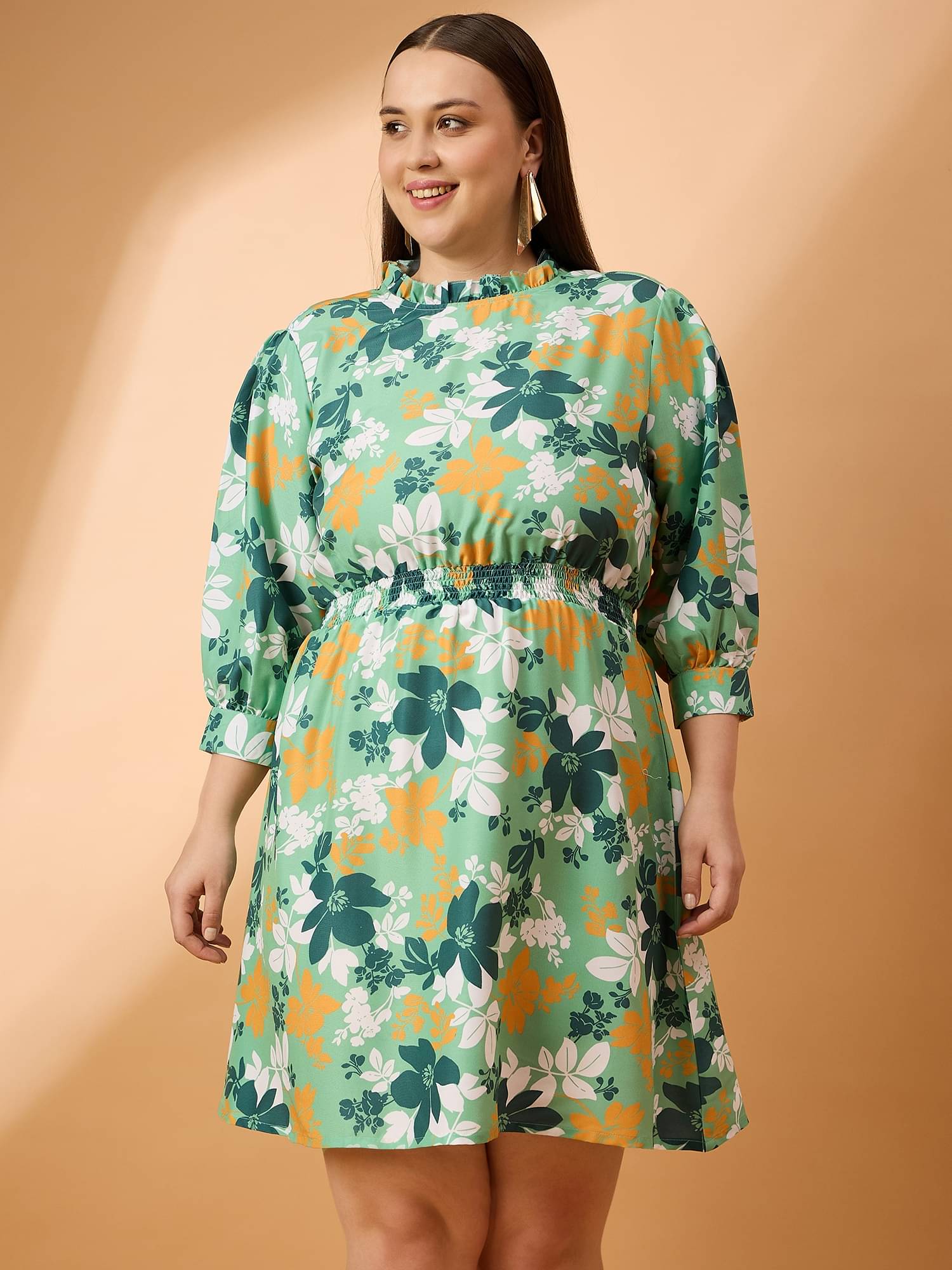 Anjir Women Polyester Printed A-line Dress ( Green ) Anjir Women Polyester Printed A-line Dress ( Green )
