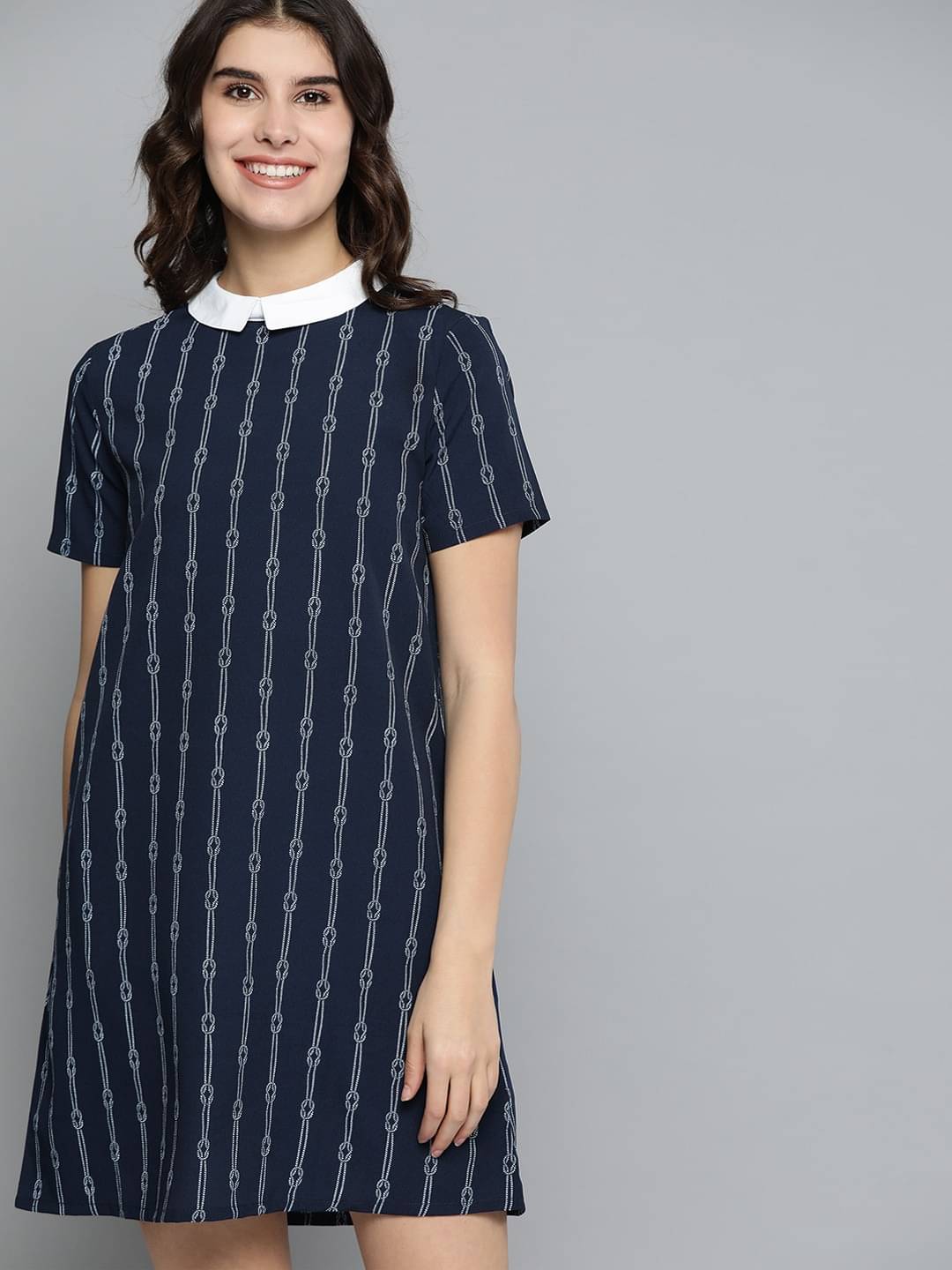 Anjir Women Polyester Printed A-line Dress ( navy Blue ) Anjir Women Polyester Printed A-line Dress ( navy Blue )