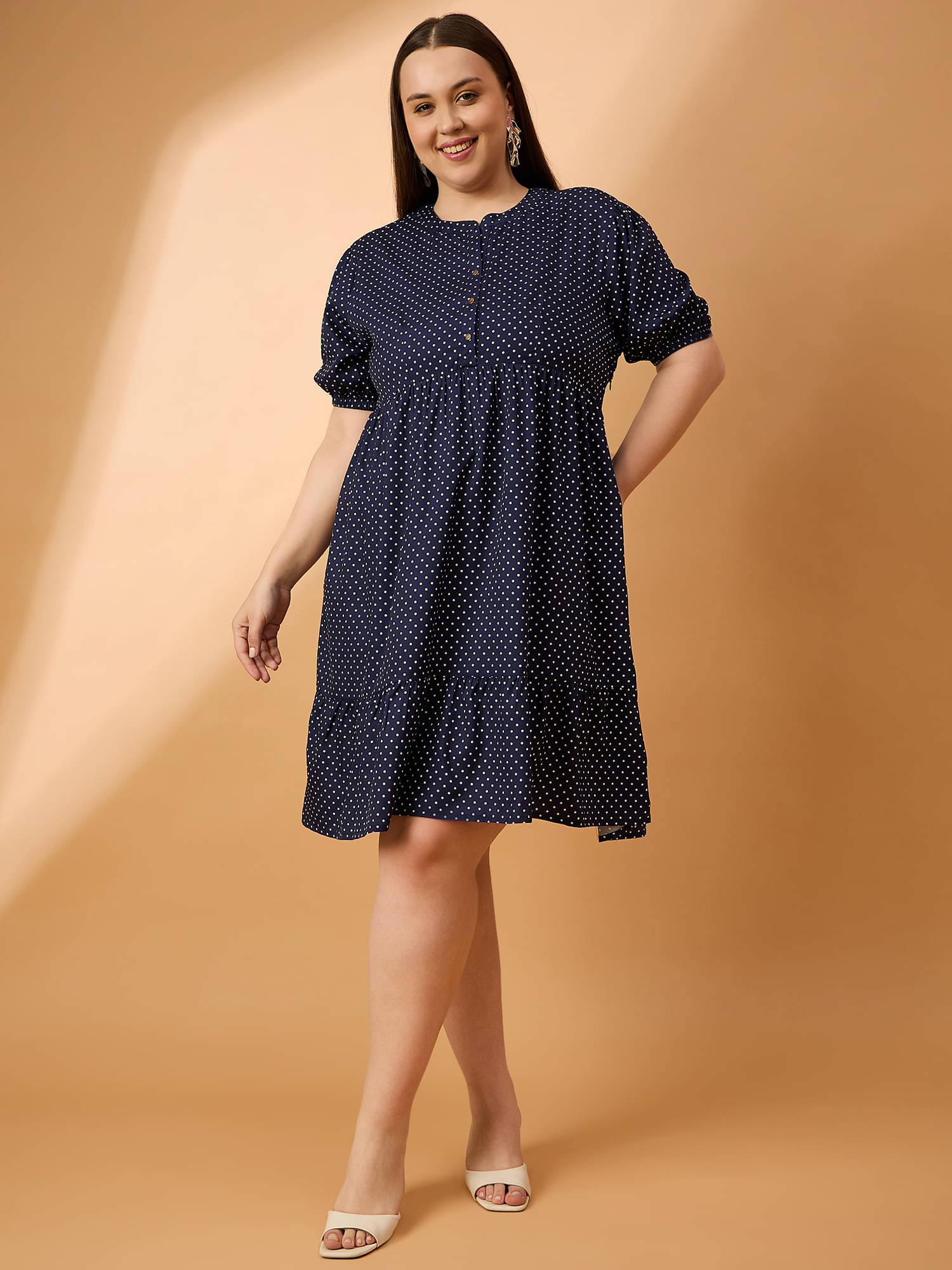    			Anjir Women Polyester Printed A-line Dress ( Navy Blue )