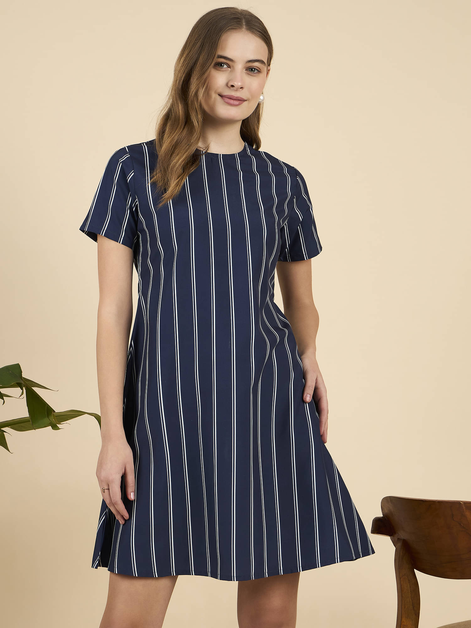 Anjir Women Polyester Printed A-line Dress ( navy Blue ) Anjir Women Polyester Printed A-line Dress ( navy Blue )