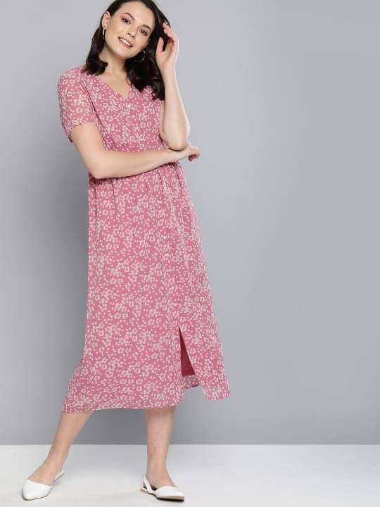 Anjir Women Polyester Printed A-line Dress ( Pink ) Anjir Women Polyester Printed A-line Dress ( Pink )
