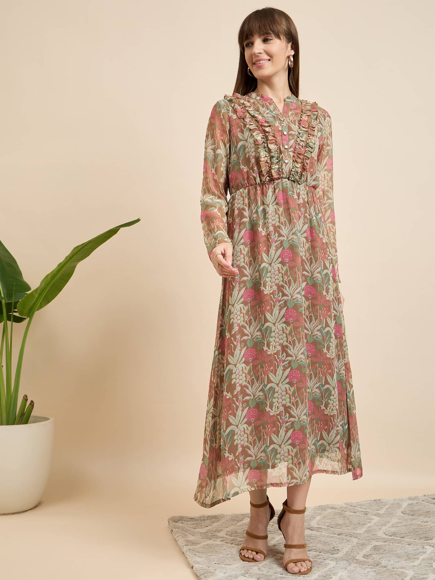 Anjir Women Polyester Printed A-line Dress ( Green ) Anjir Women Polyester Printed A-line Dress ( Green )