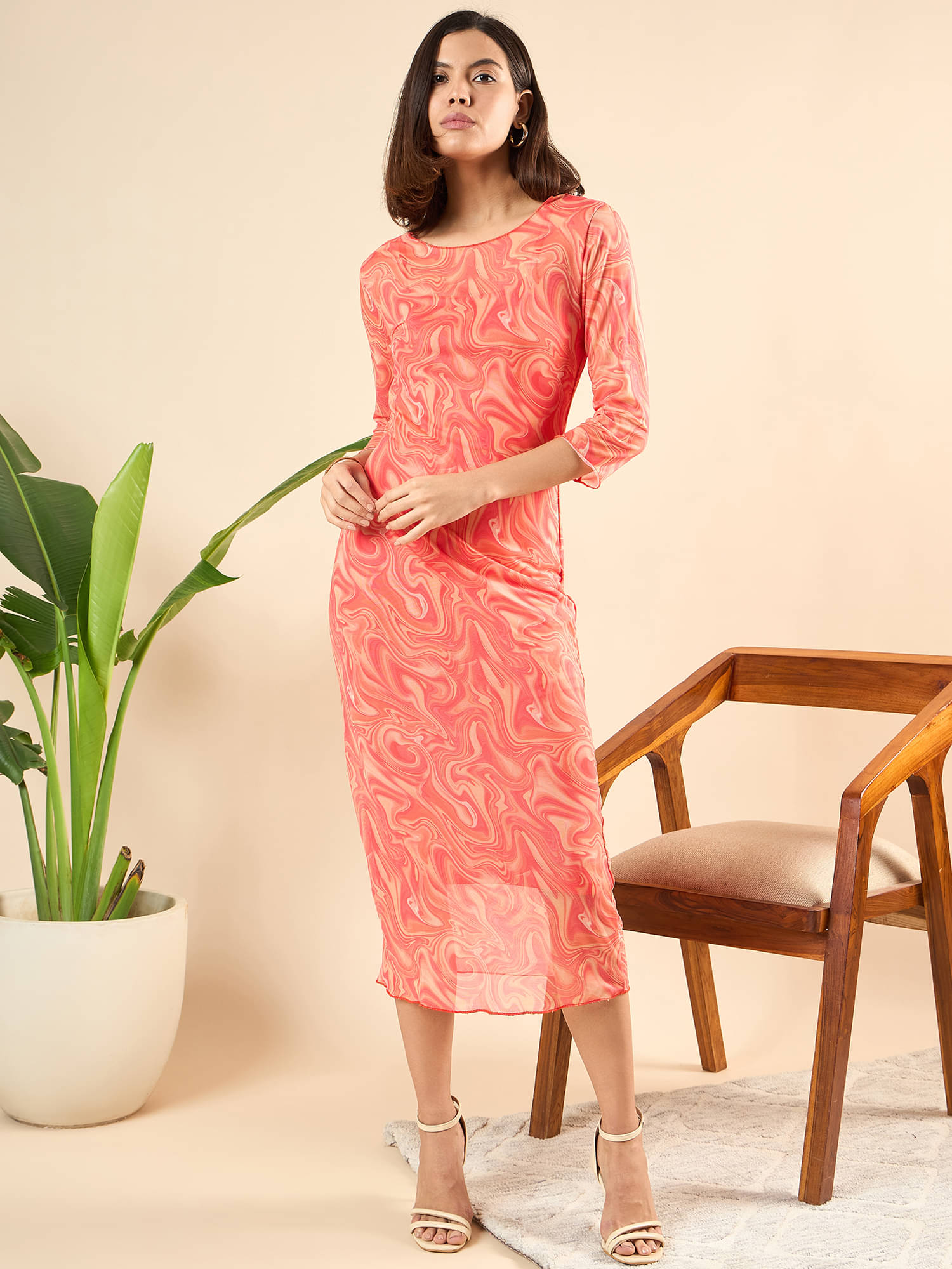     			Anjir Women Polyester Printed A-line Dress ( Orange )