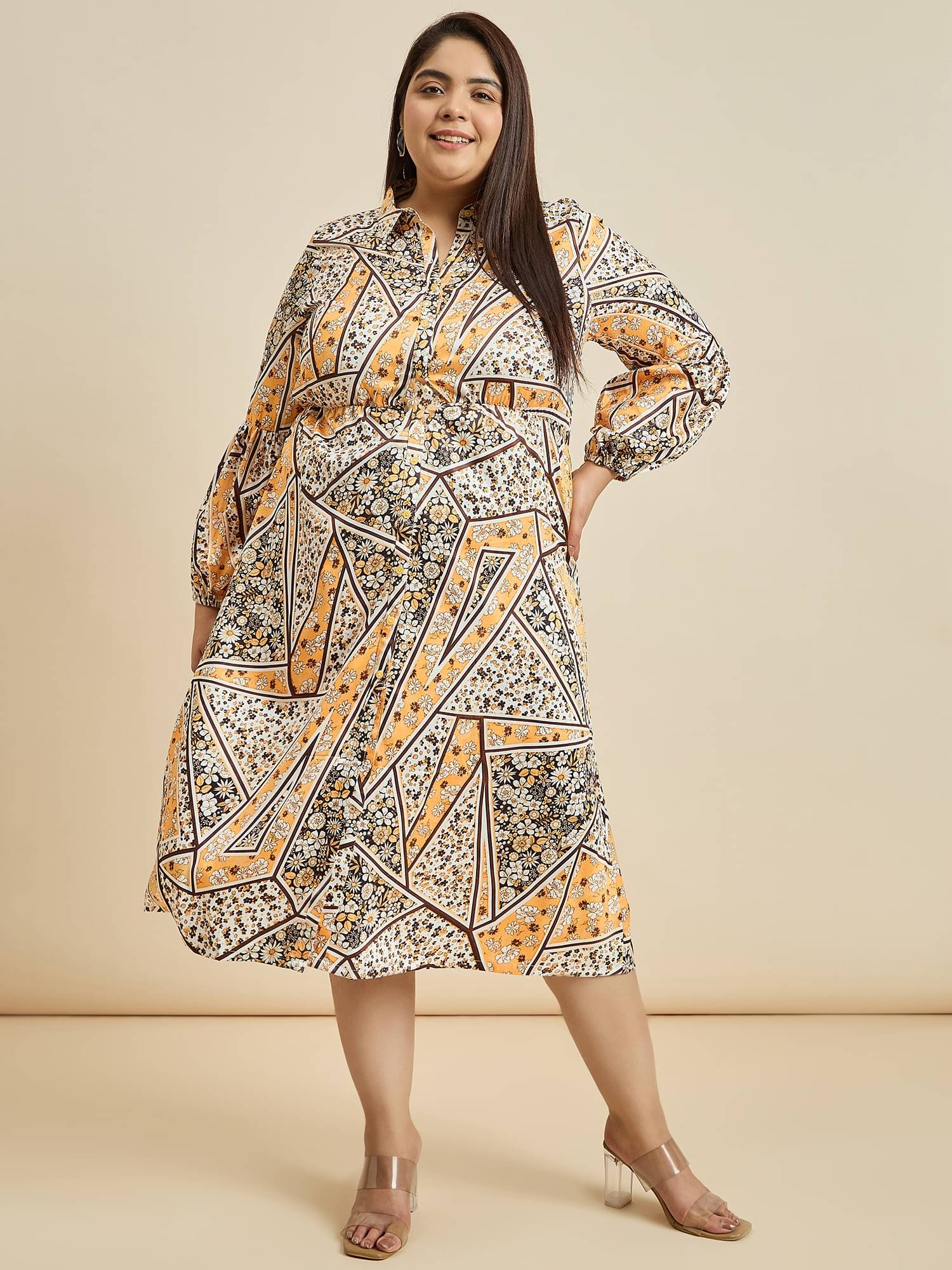     			Anjir Women Polyester Printed A-line Dress ( Multicolor )